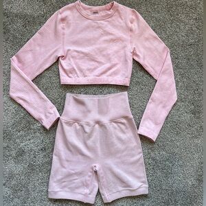 White Fox Pink Ribbed Workout Set